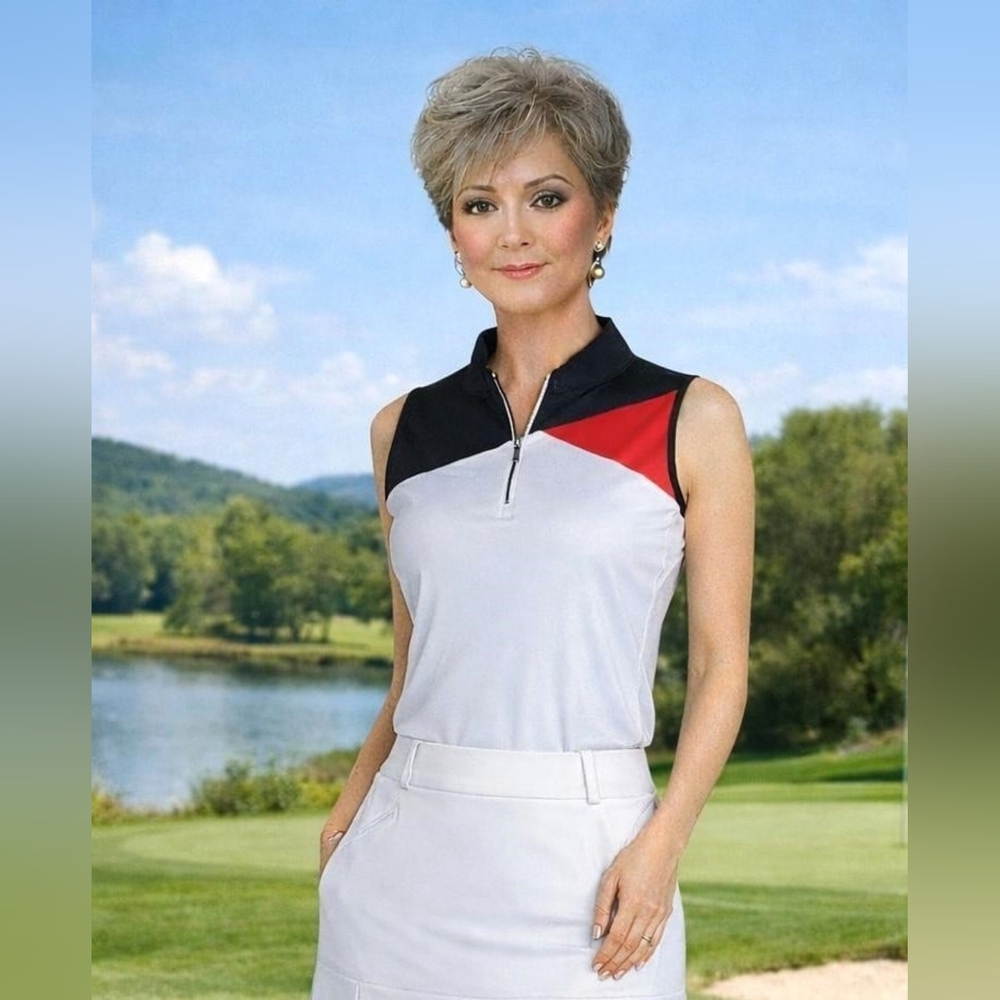 EP New York Blocked 1/4 Zip Mock Polo. Sleeveless Golf Top Athletis Comfort